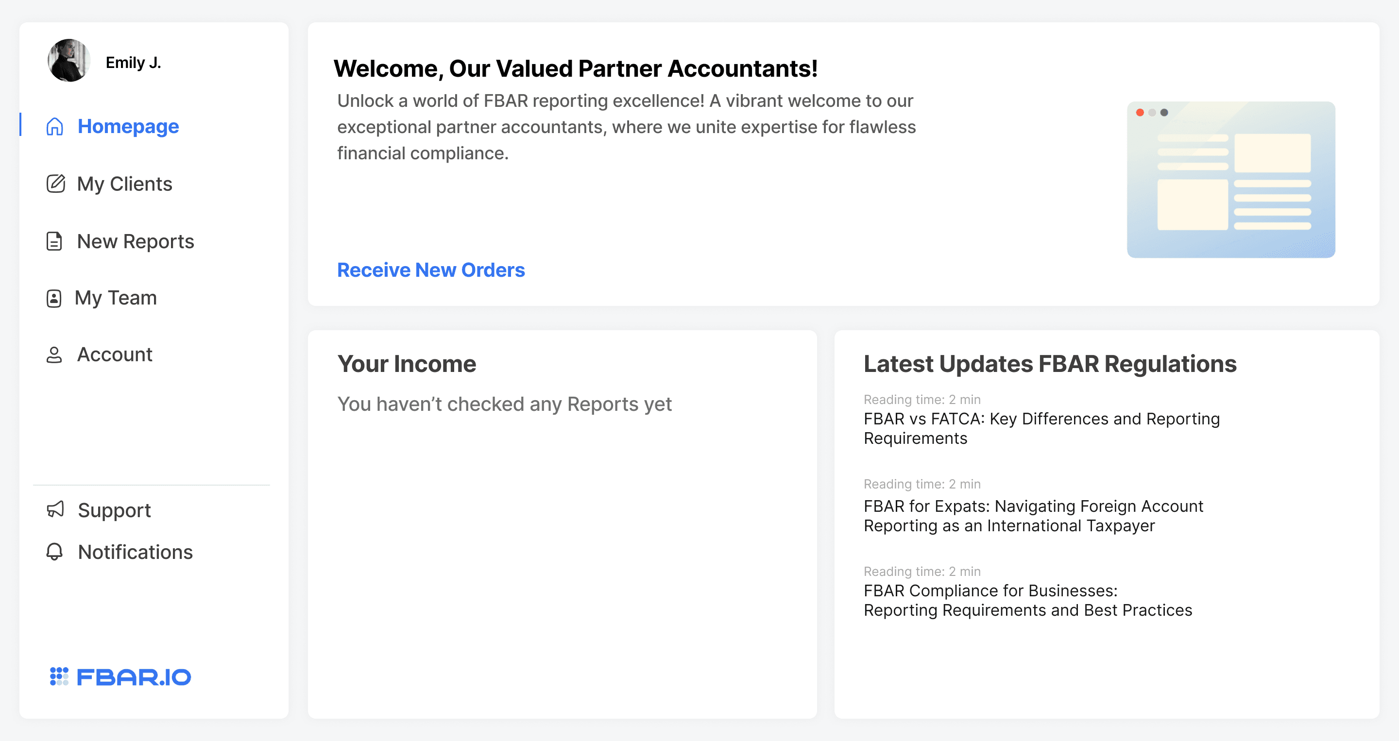 Screenshot of welcome page for accountants